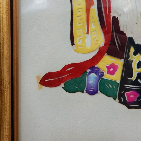Painted Cut Paper Chinese God Of Long Life Silhouette Framed 10x12 Taoism - Picture 3 of 5